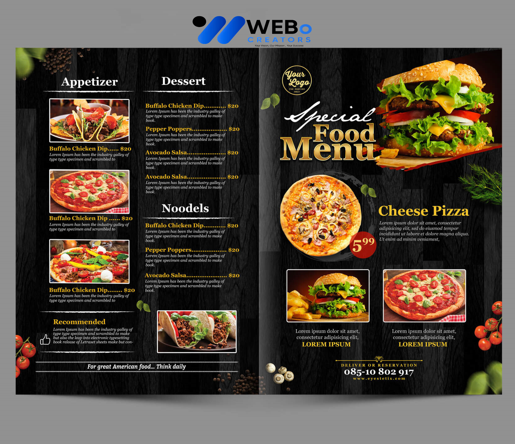 Modern restaurant menu design Oklahoma City 2026 café menu layout food branding design services